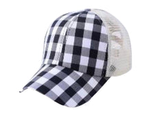 Load image into Gallery viewer, Black plaid hats with criss cross back
