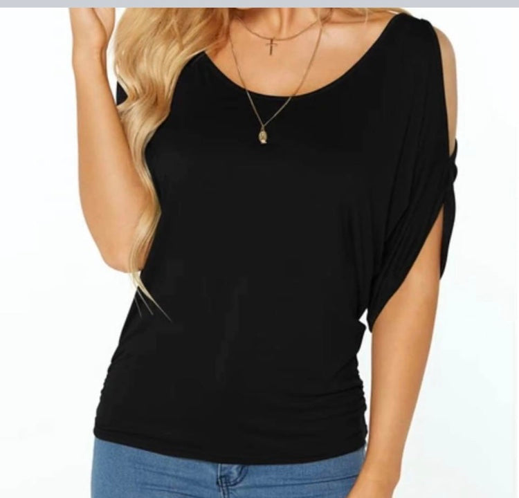 Cold shoulder top with tie up back