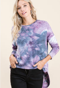 Super soft purple loose fitting tie dye tunic