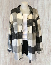 Load image into Gallery viewer, Grey plaid color block buttoned jacket
