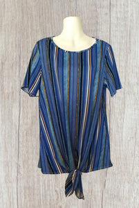 Blue striped knotted top