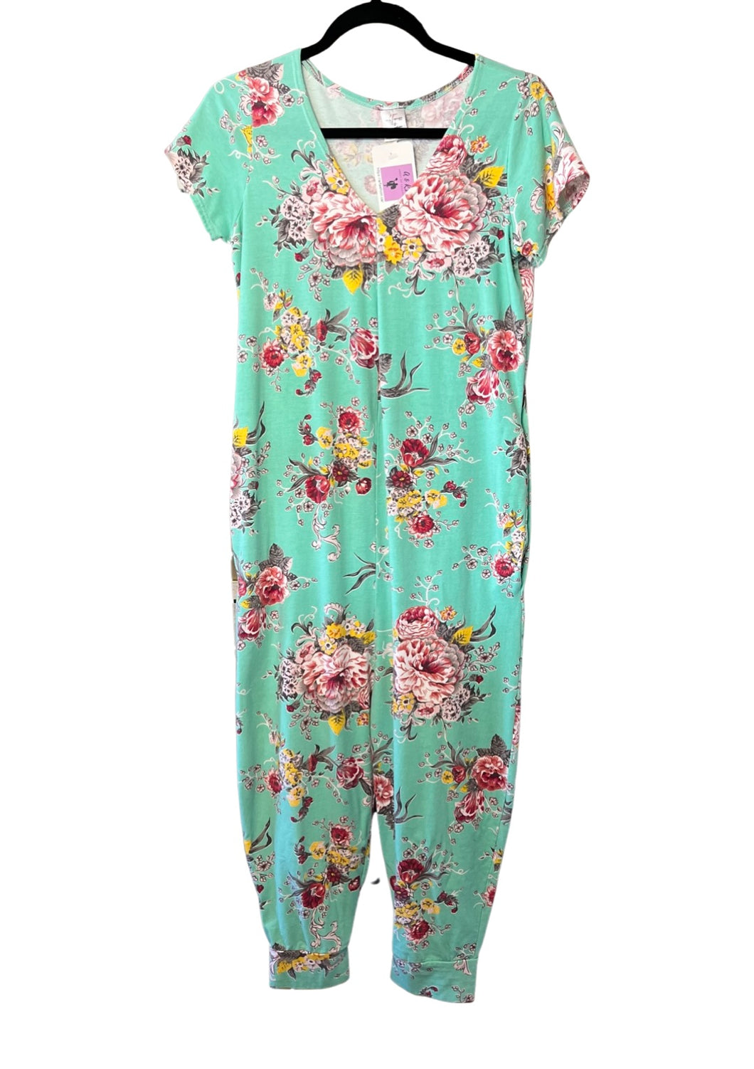 Green super soft floral jumpsuit with pockets
