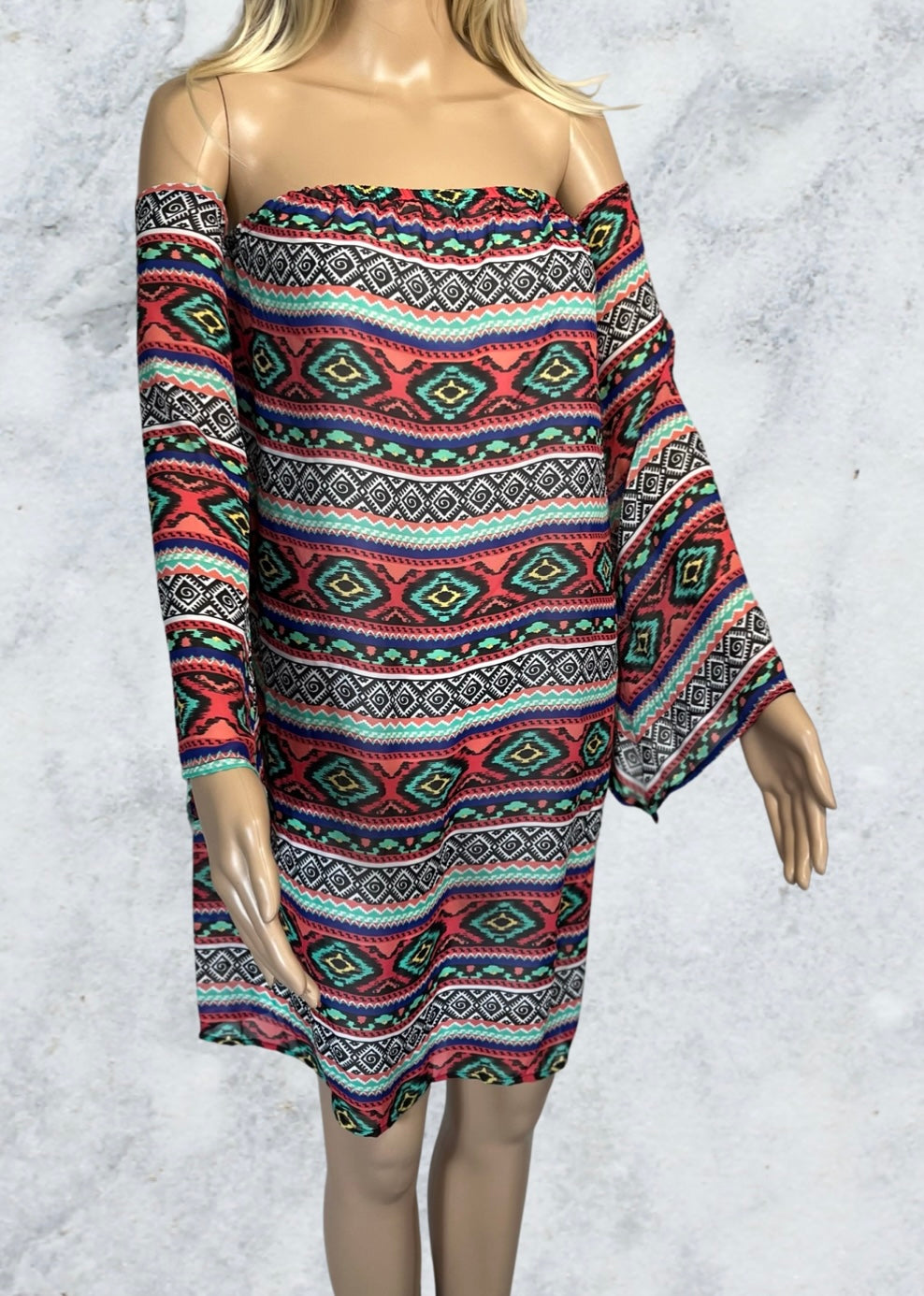 Off shoulder plus size tribal print dress/tunic top