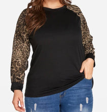 Load image into Gallery viewer, Black sweater with leopard print sleeves
