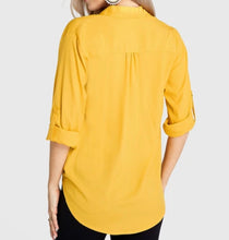 Load image into Gallery viewer, Yellow crossed front design long sleeve blouse
