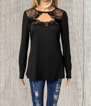 Load image into Gallery viewer, Black cutout lace insert top
