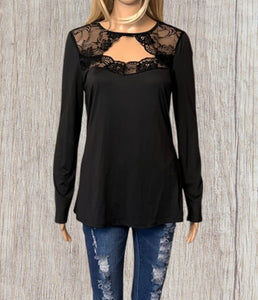 Black cutout lace insert top