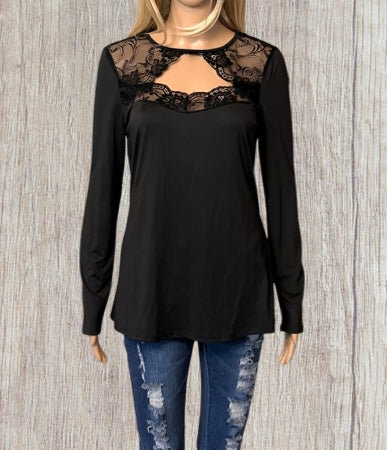 Black cutout lace insert top