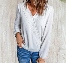 Load image into Gallery viewer, Swiss dot long sleeve blouse with lace trim
