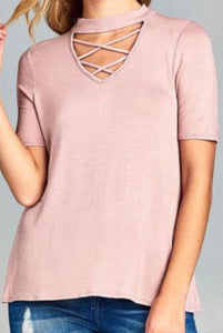 Cut out criss cross design tee