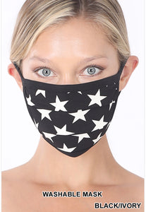 Star print washable poly and cotton mask