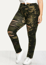 Load image into Gallery viewer, Plus size camouflage ripped leggings
