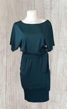 Load image into Gallery viewer, Teal batwing fitted dress with belt
