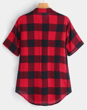 Load image into Gallery viewer, Lightweight red plaid short sleeve blouse
