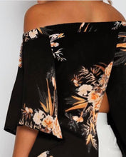Load image into Gallery viewer, Off shoulder black peach floral blouse
