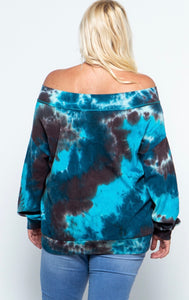 Plus Size Tie Dye French Terry Off Shoulder Sweatshirt