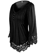 Load image into Gallery viewer, Black 3/4 sleeve V-neck lace blouse with buttons
