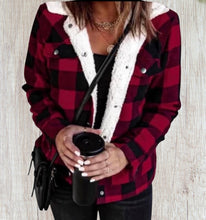 Load image into Gallery viewer, Plaid jacket with fleece lining. Available in blue, black and red.
