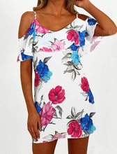 Load image into Gallery viewer, White floral cold shoulder dress
