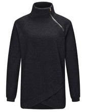Load image into Gallery viewer, Black wrap design turtleneck teddy sweater

