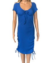 Load image into Gallery viewer, Royal blue midi tie up dress with adjustable length
