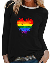 Load image into Gallery viewer, Colorful heart print long sleeve black top
