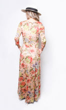 Load image into Gallery viewer, 3/4 sleeve brown floral maxi dress with pockets
