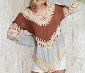 Color block brown beach blouse
