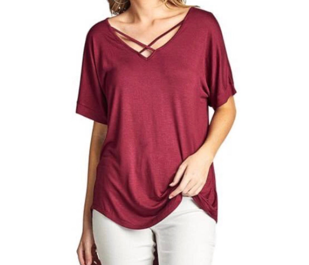 Criss cross red tee