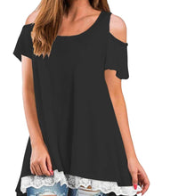 Load image into Gallery viewer, Short sleeve cold shoulder top with lace trim
