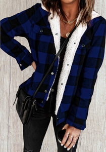 Plaid jacket with fleece lining. Available in blue, black and red.