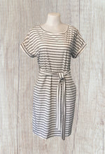 Load image into Gallery viewer, Grey striped t-shirt dress with pockets

