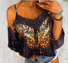 Load image into Gallery viewer, Cold shoulder top with butterfly pattern
