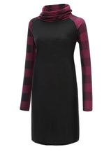 Load image into Gallery viewer, Black dress with wine red plaid sleeves
