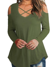 Load image into Gallery viewer, Cold shoulder crossed front design long sleeved top
