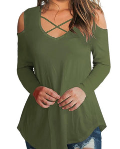 Cold shoulder crossed front design long sleeved top