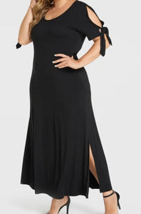 Plus size cold shoulder black maxi dress