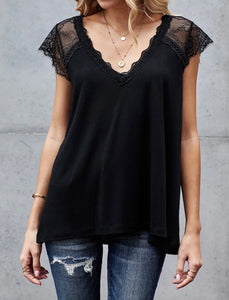 Lace knit black tank top