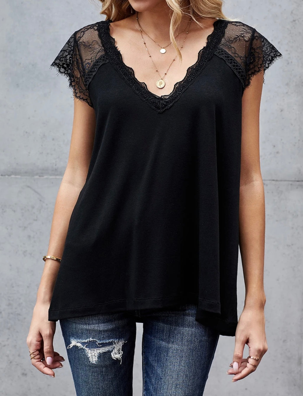 Lace knit black tank top