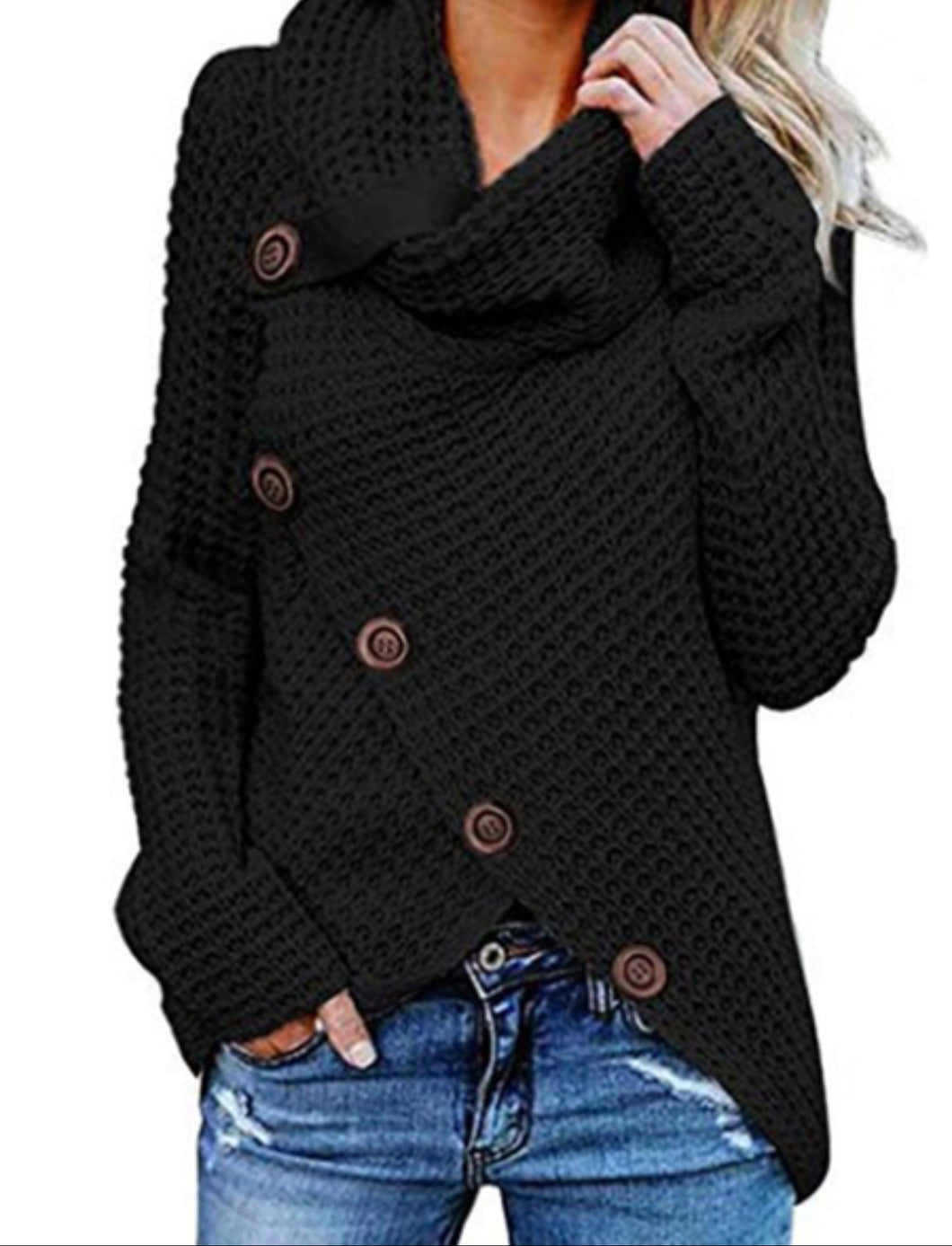 Turtleneck crossover knit sweater