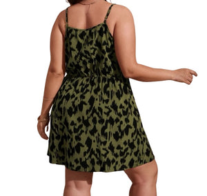 Plus size green all over print dress