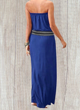 Load image into Gallery viewer, Strapless tube maxi dress with tribal print trim
