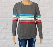 Load image into Gallery viewer, Multi-color striped panel long sleeve top
