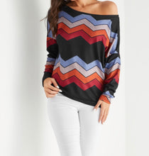 Load image into Gallery viewer, Off one shoulder striped sweater
