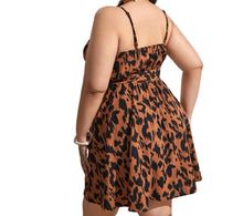 Load image into Gallery viewer, Plus size brown all over print summer dress with self tie belt
