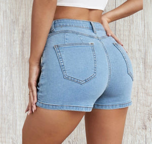 Light wash denim shorts