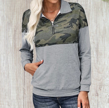 Load image into Gallery viewer, Camouflage sweater with kangaroo pocket and zipped neckline
