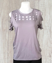 Load image into Gallery viewer, High/low cold shoulder cut out block style top
