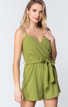 Load image into Gallery viewer, V-neck Olive cami belted romper
