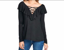 Load image into Gallery viewer, Long sleeve criss cross top with ruffle
